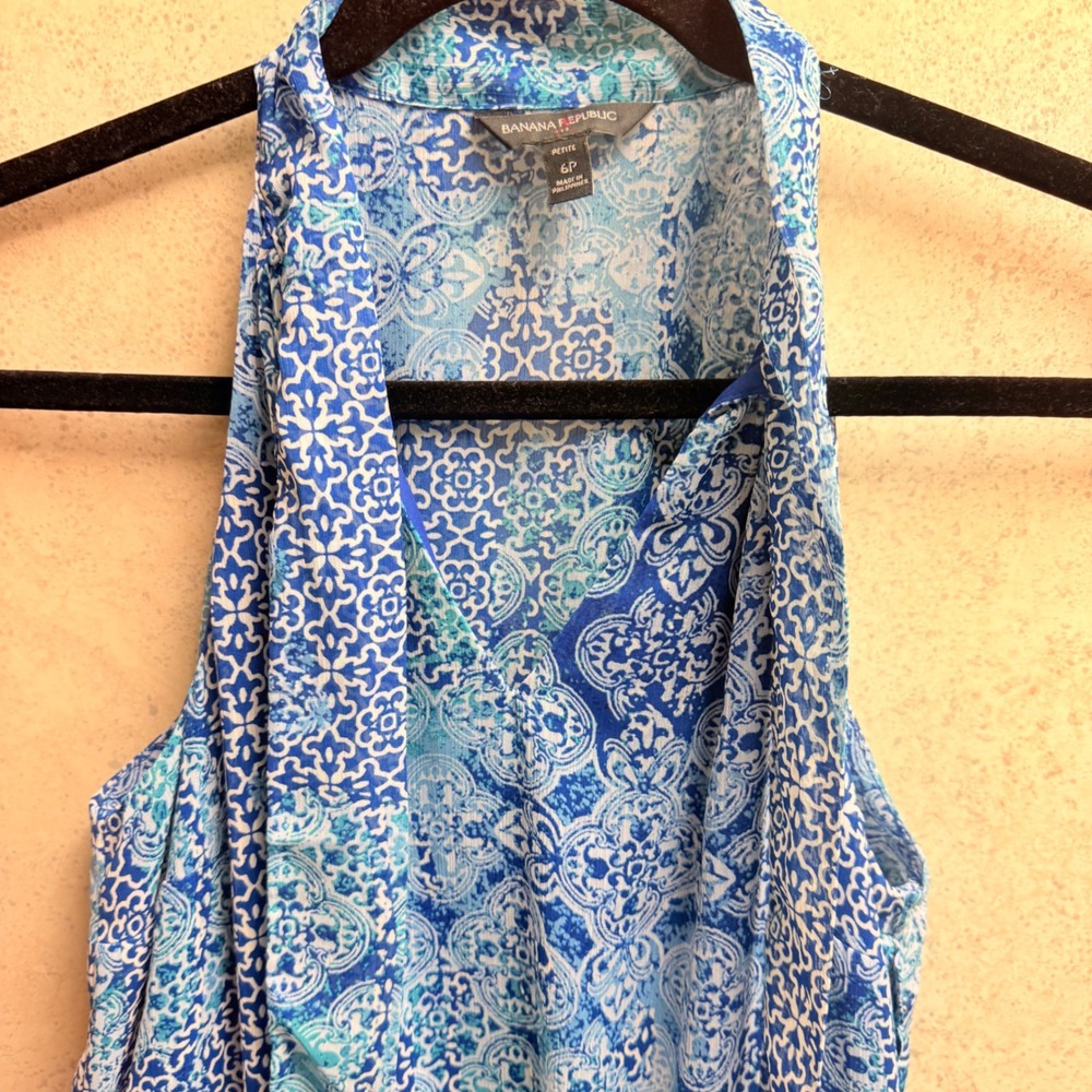 Banana Republic 6P Blue White Light‎ Resort Core Halter Neck Sleeveless Dress
